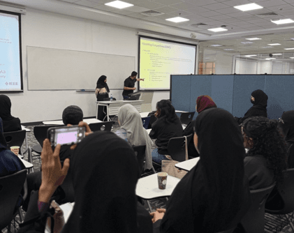 Students watching a presentation at the Upcoming Engineering Competition Orientation
